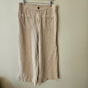 C&C California Linen Lyocell Wide Leg Pants Sz 10 Tan Coastal Beach Minimalist